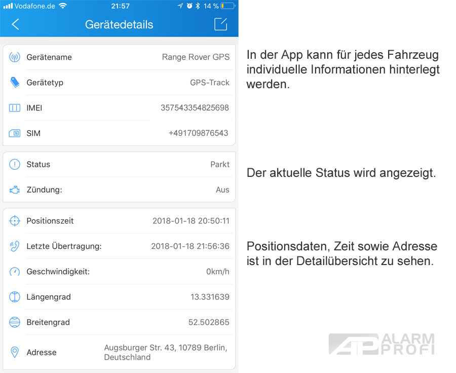 app1 Detaisinfos zur GPS Fahrzeugortung